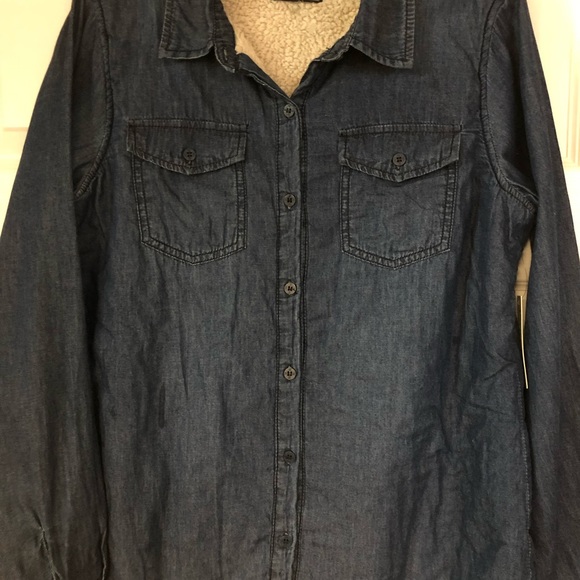 Denim indigo blue Ci Sono Brand Women’s Shirt stonewashed warm lining on button - Picture 4 of 12